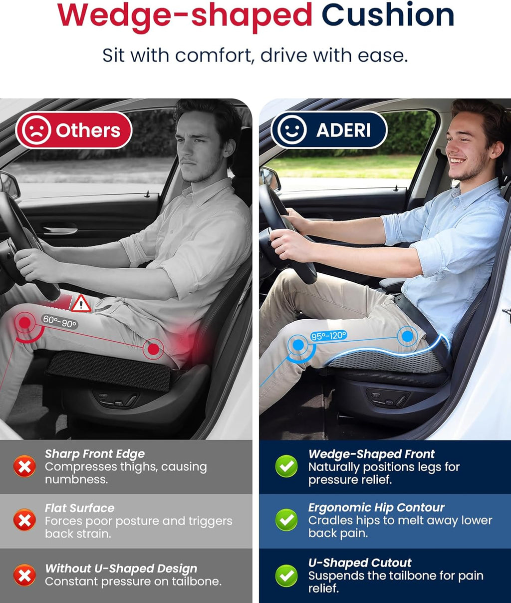 Orthopedic Memory Foam Seat Cushion Ergonomic Tailbone & Back Pain Relief