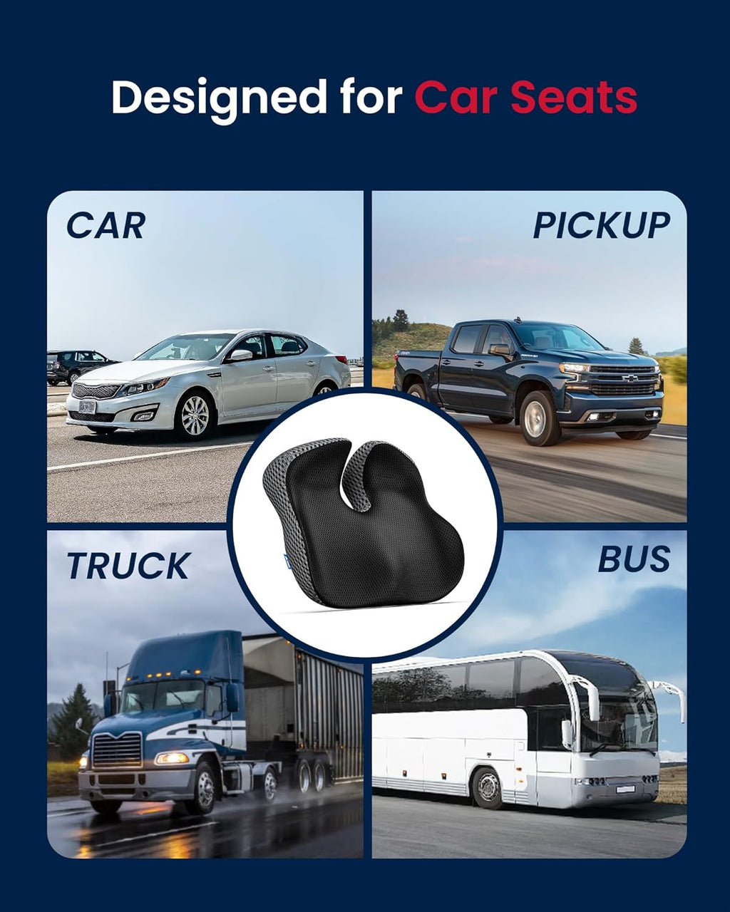 Orthopedic Memory Foam Seat Cushion Ergonomic Tailbone & Back Pain Relief